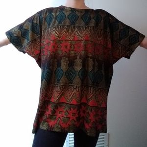 Vintage 80's Gold Tribal Print Batwing Top